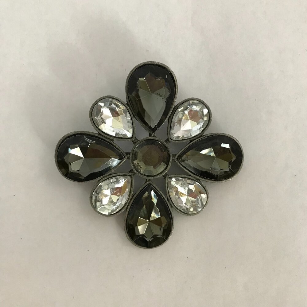 Vintage Smoky Gray and Clear Faceted Resin Stone Brooch